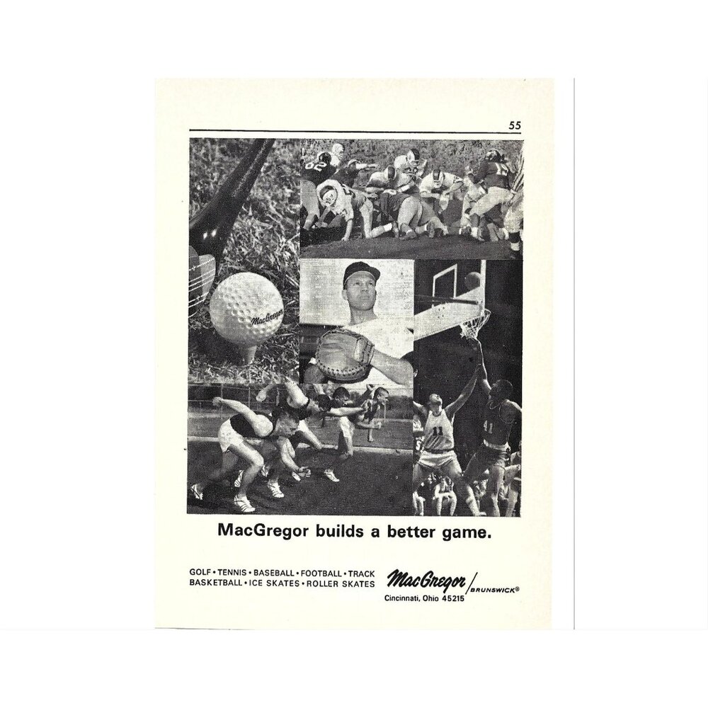 Vintage MacGregor Sports Ad Golf Tennis Baseball Football Track Basketball 1966